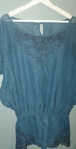 FREE PEOPLE blue embroidered tunic top